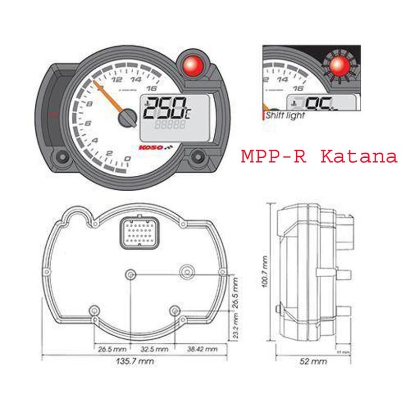 KOSO RX2N Compteur de vitesse et compte tour multifonction